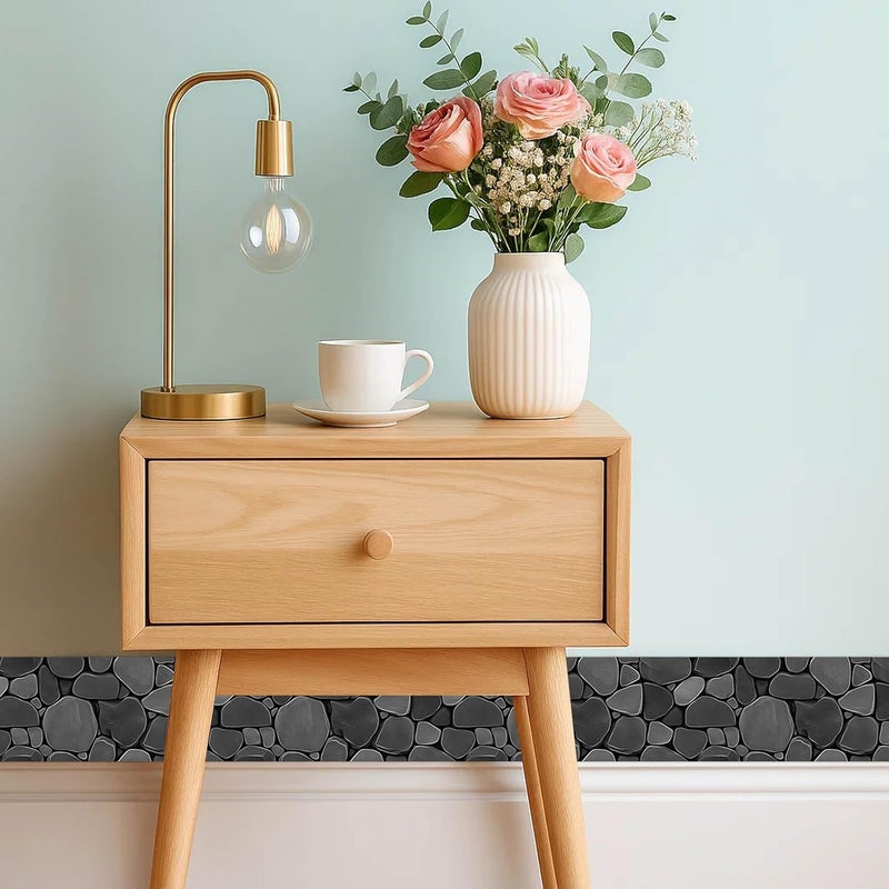 IVN Wallpaper Border Peel and Stick Decorative Wall Trim Self Adhesive Black Stone Accent Strip for Bathroom Laundry Room Pool Area Mirror Frame Shelf Wall Edge 4x196 Inch Elegant Design - Image 2
